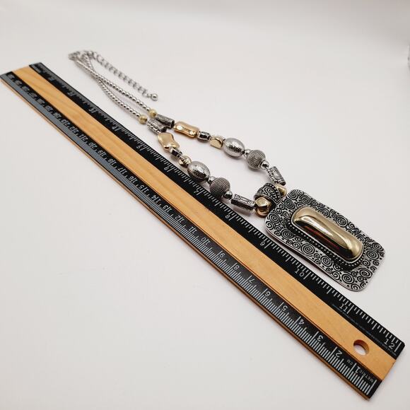 Chico’s Two-Tone Statement Pendant Necklace 20" Bold Mixed Metal Design - Picture 8 of 9